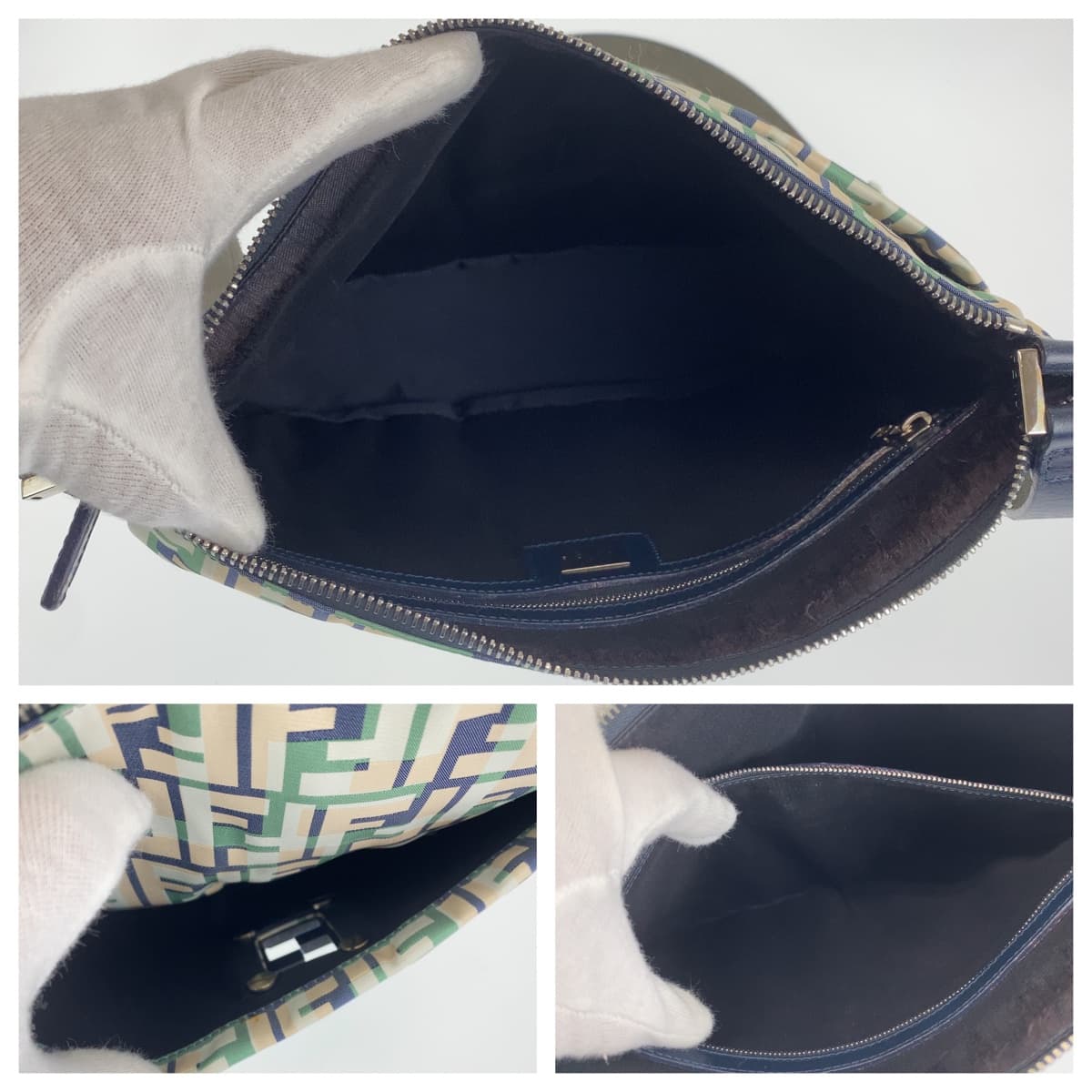 Fendi Shoulder Bag Canvas Green Pink Navy Crossbody Shoulder Bag Messenger Bag Zucca Pattern Ff