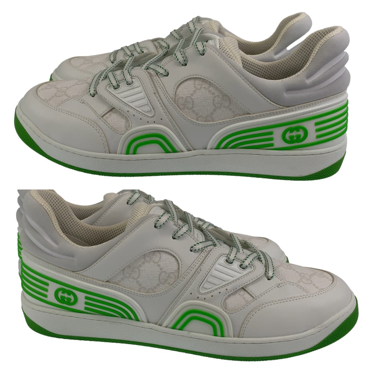 Gucci Sneakers 700290 Leather White Green Sneakers Basketball Shoes Basket Gg Pattern Mens 11