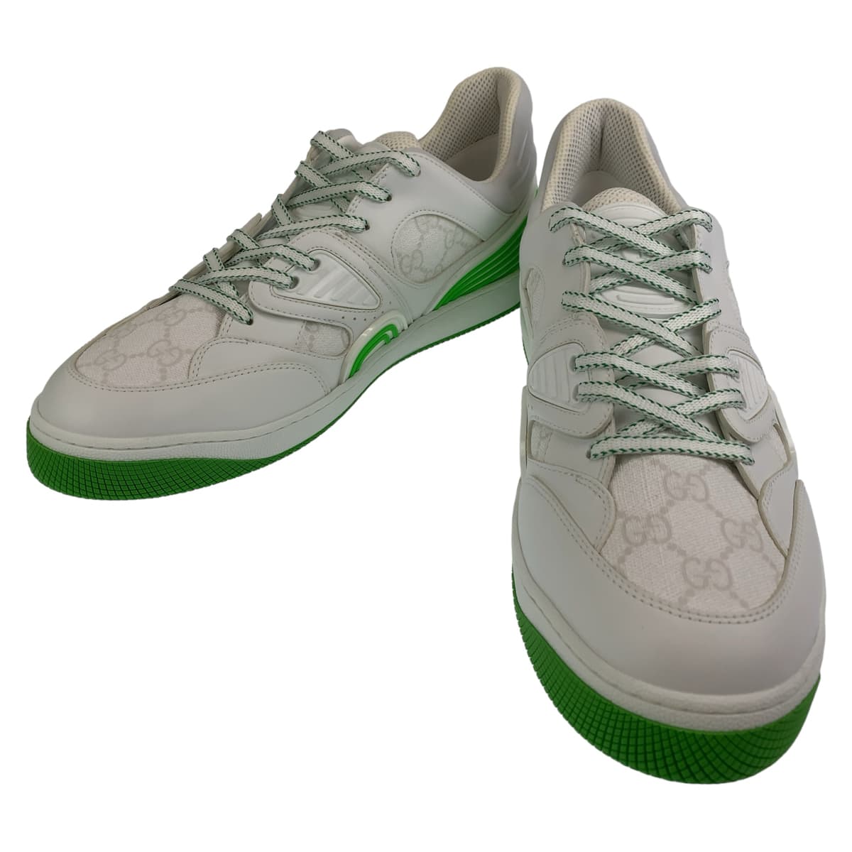 Gucci Sneakers 700290 Leather White Green Sneakers Basketball Shoes Basket Gg Pattern Mens 11