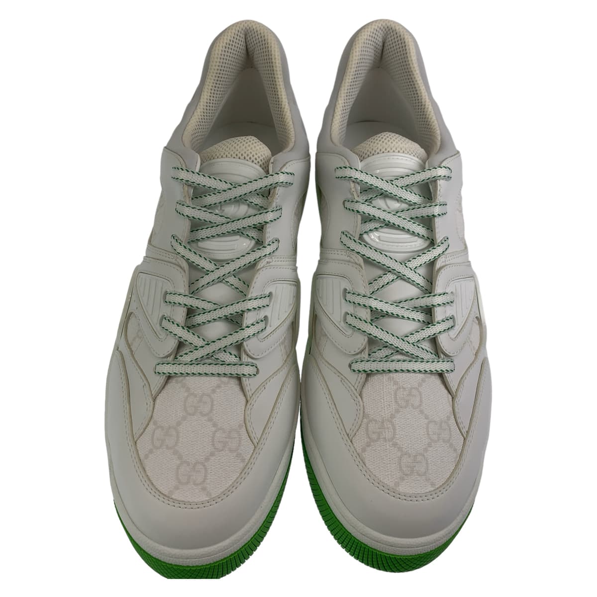 Gucci Sneakers 700290 Leather White Green Sneakers Basketball Shoes Basket Gg Pattern Mens 11