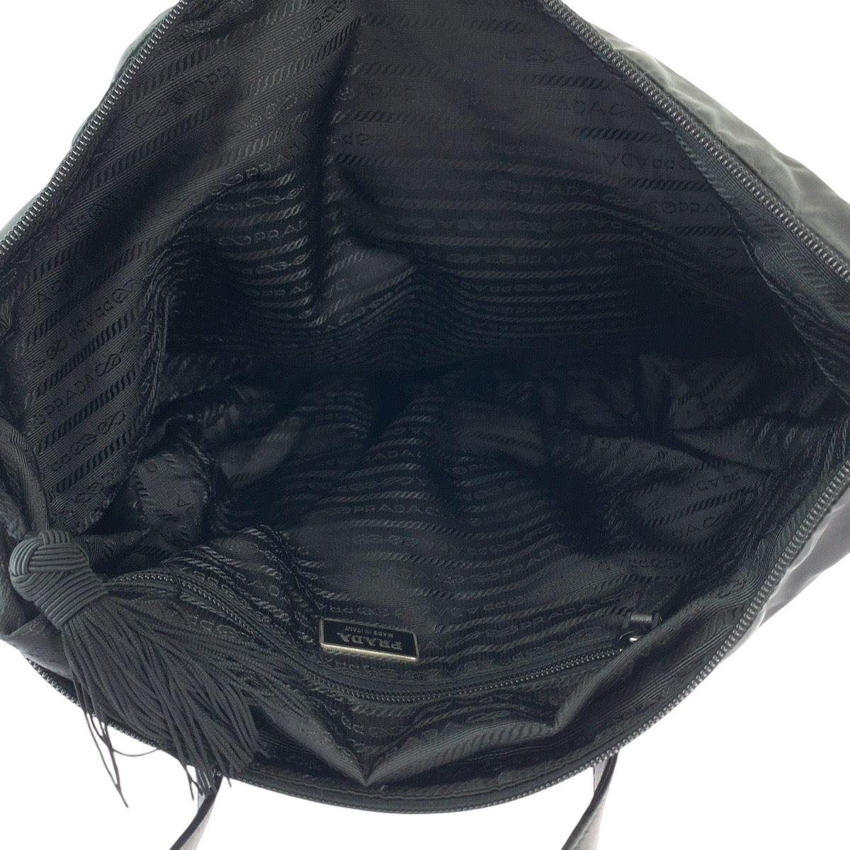 Prada Tote Bag Br3920 Nylon Black Silvermetal Tote Bag Shoulder Bag Test Triangle With Logo Fringe