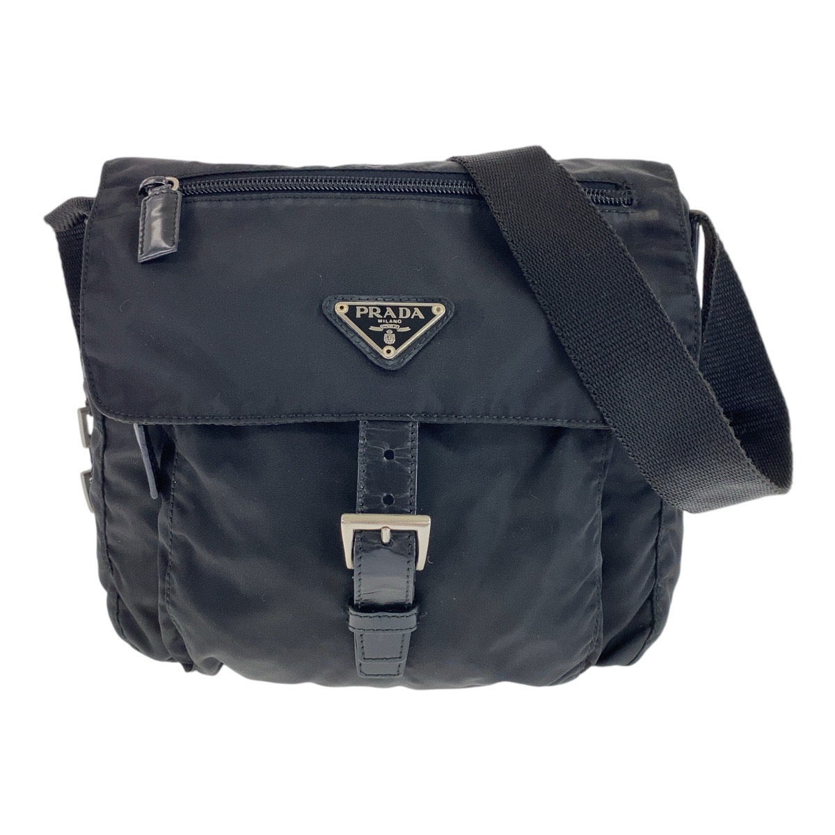 Prada Shoulder Bag Nylon, Leather Black Silvermetal Shoulder Bag Messenger Bag Test Triangle With