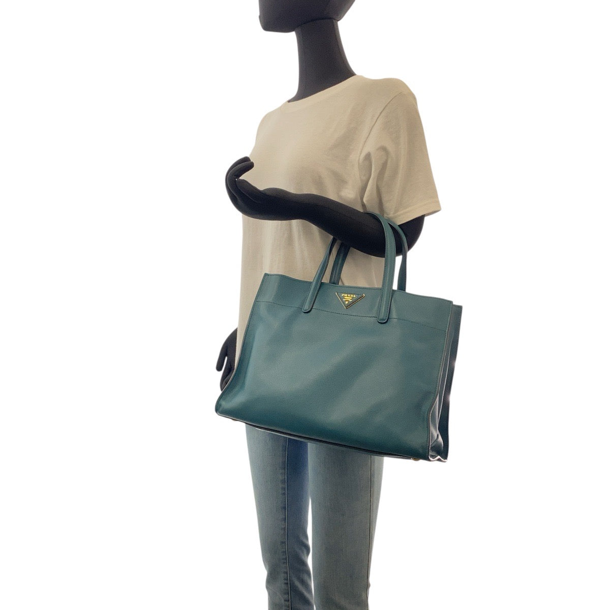 Prada Tote Bag Leather Green 2Way Tote Bag Safiano Triangle With Logo Women