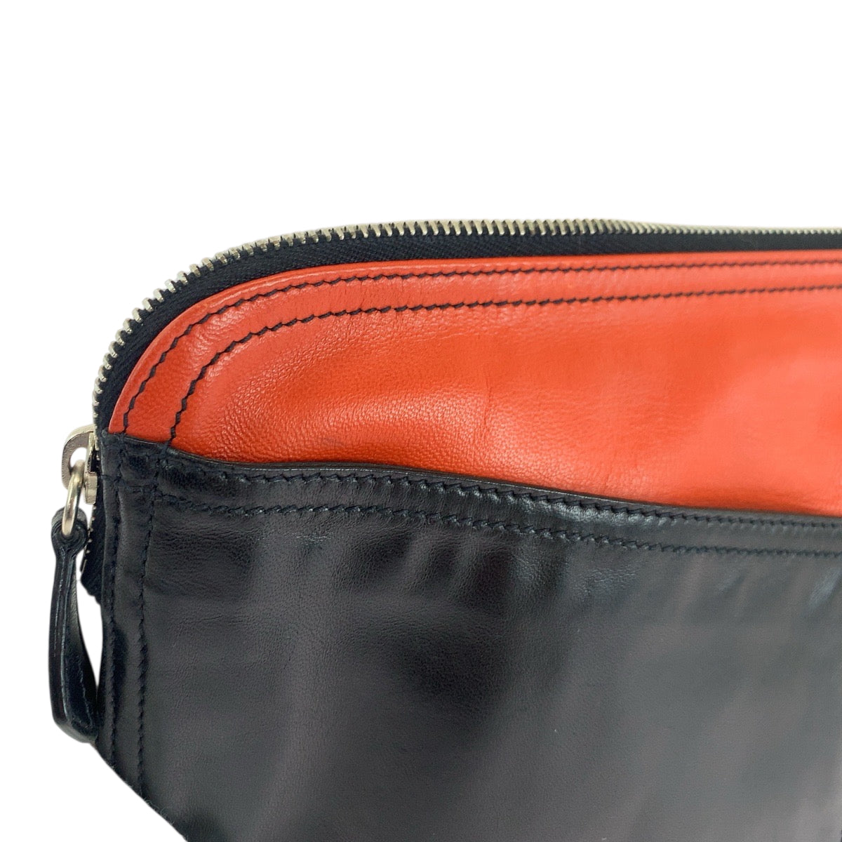 Prada Clutch Bag Leather Black Orange Silvermetal Clutch Bag Business Bag Triangle With Logo Women