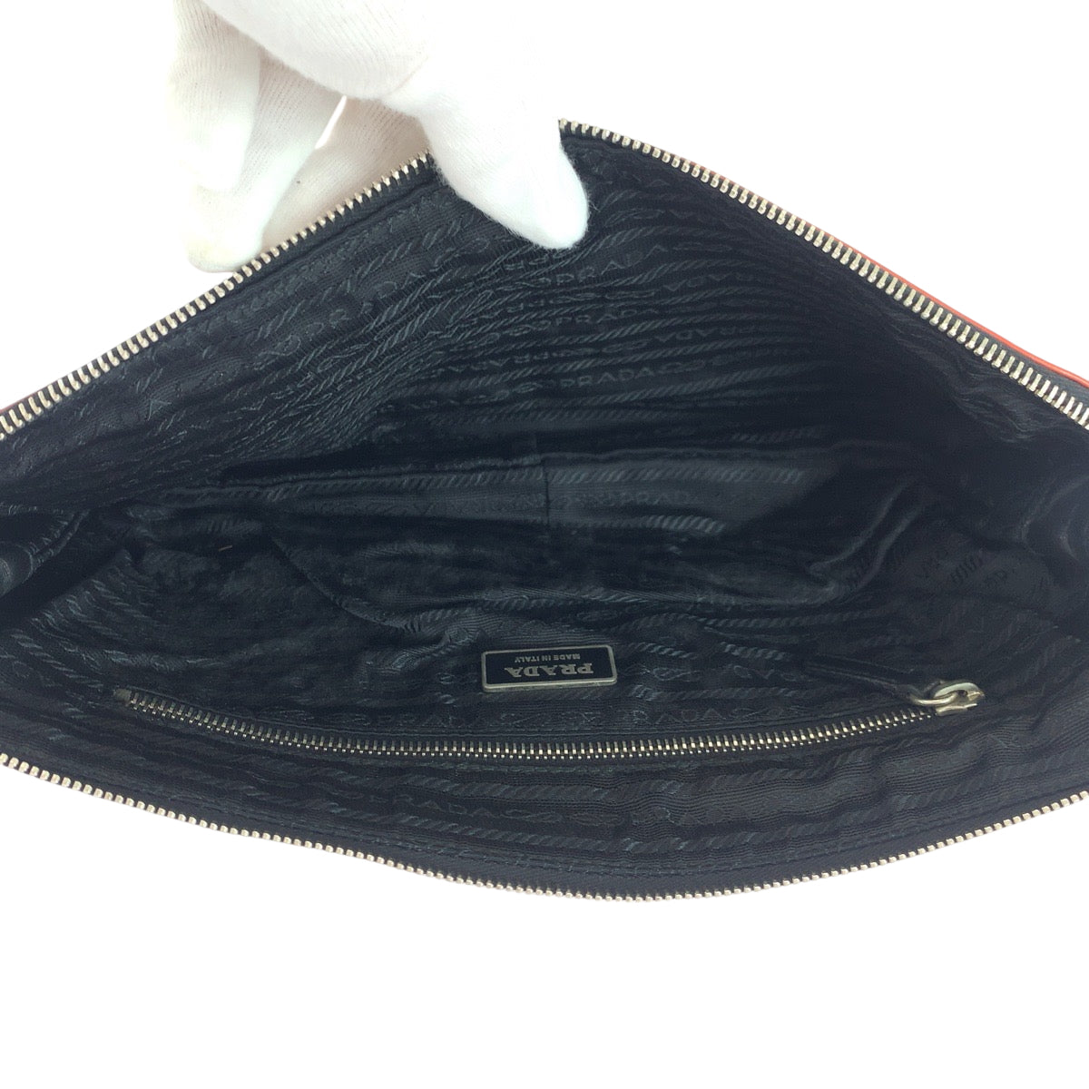 Prada Clutch Bag Leather Black Orange Silvermetal Clutch Bag Business Bag Triangle With Logo Women