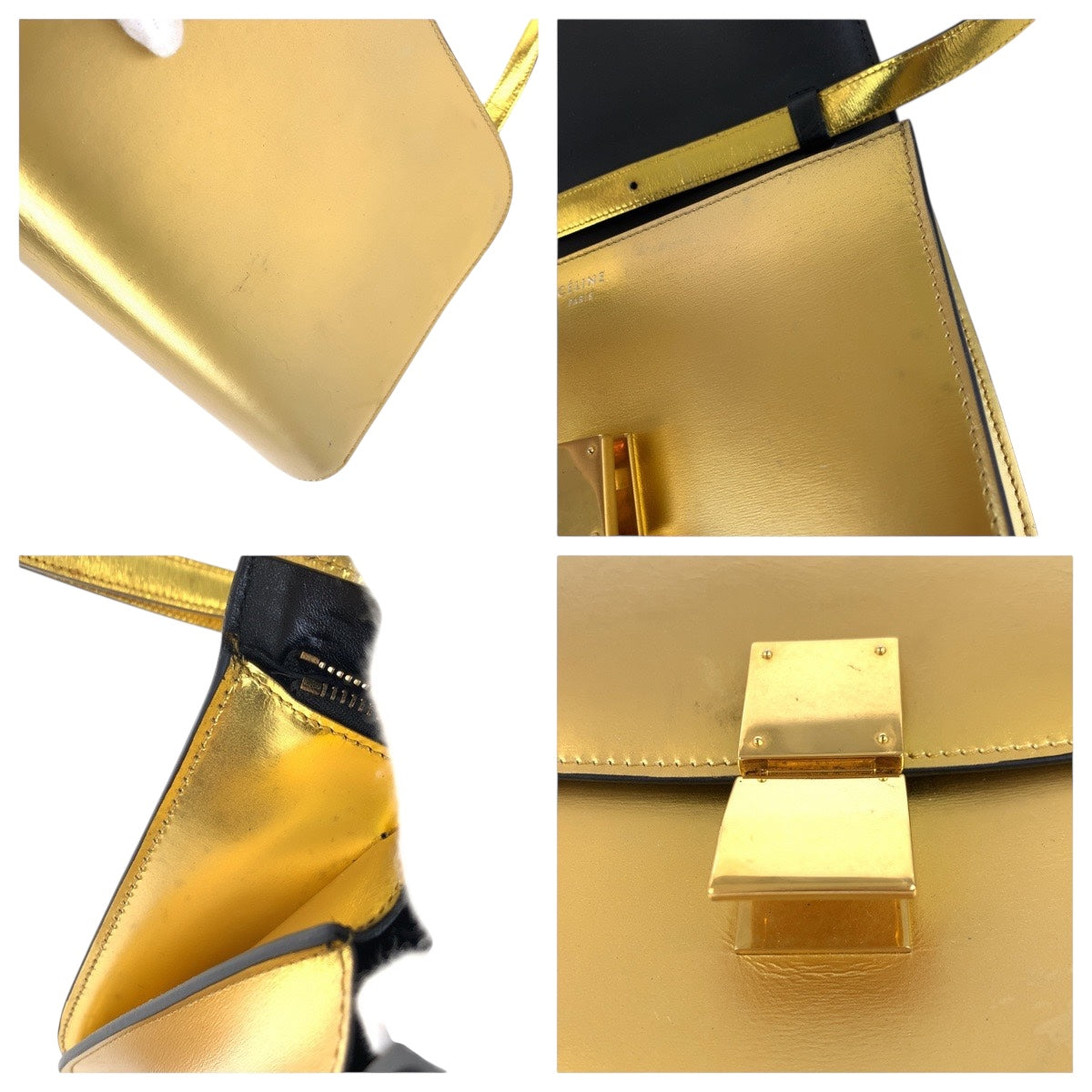 Celine Shoulder Bag Leather Gold Metal Shoulder Bag Pochette Women