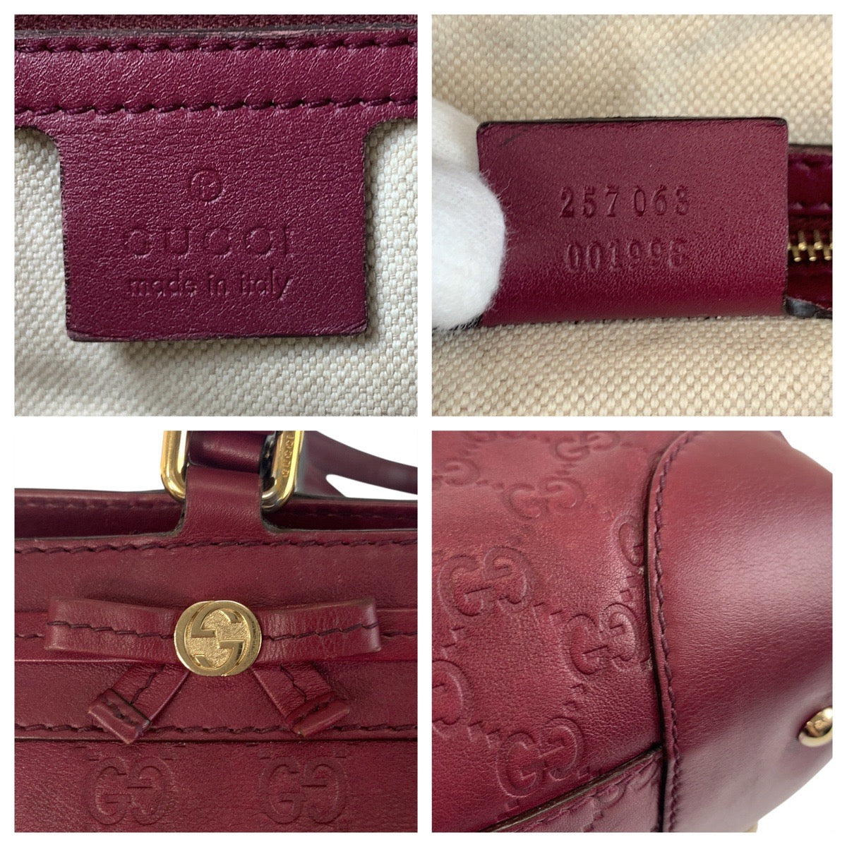 Gucci Tote Bag 257063 Leather Wine Red Gold Metal Tote Bag Shoulder Bag Guccisima Mayfair Women