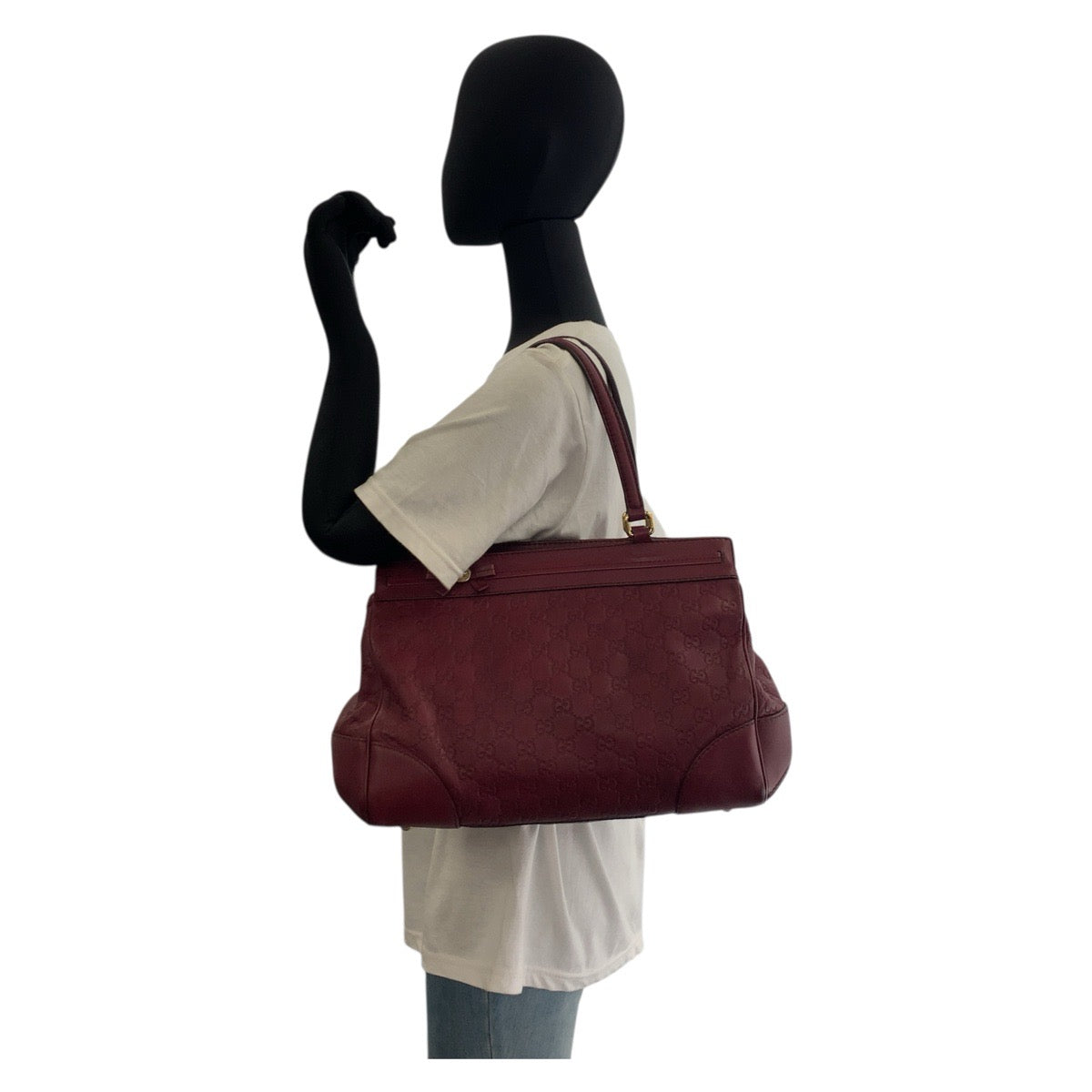 Gucci Tote Bag 257063 Leather Wine Red Gold Metal Tote Bag Shoulder Bag Guccisima Mayfair Women