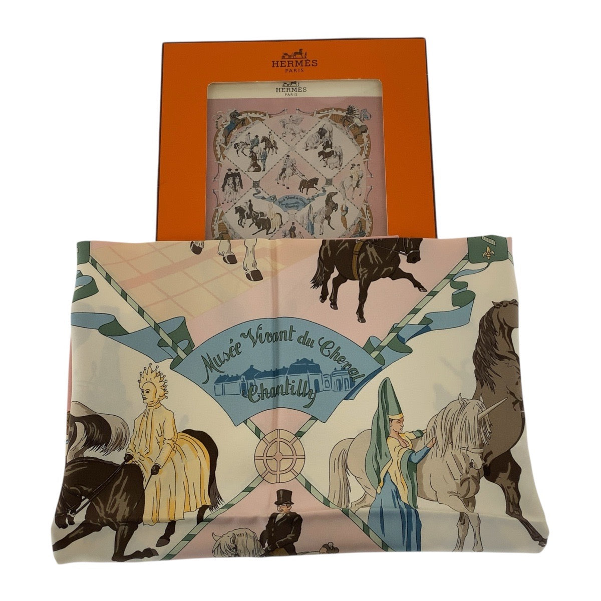 Hermes Scarf Silk Pink Multicolor Carre90 Musee Vivant Du Cheval Chantilly