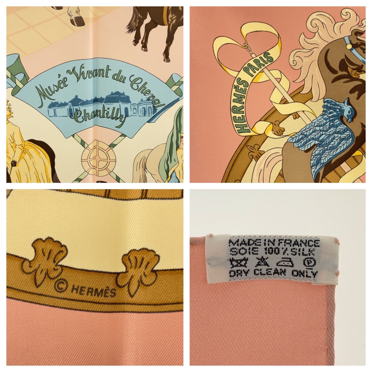 Hermes Scarf Silk Pink Multicolor Carre90 Musee Vivant Du Cheval Chantilly