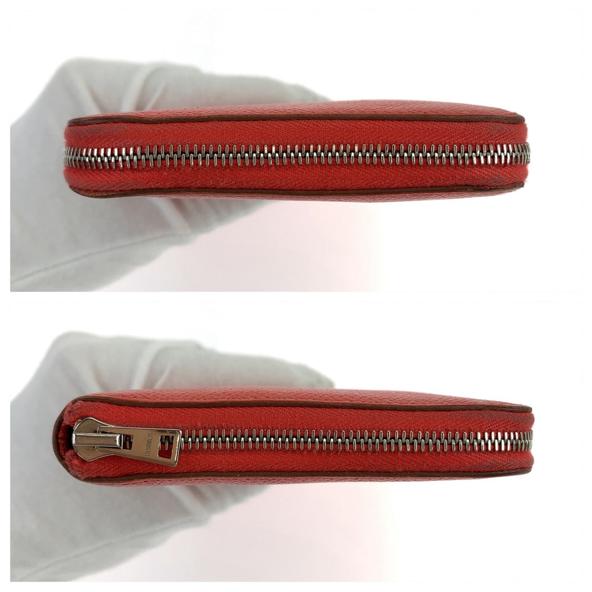 Hermes Long Wallet Purse Epsom Red Orange Long Wallet Purse Zip Around Azap Long Silk In Women