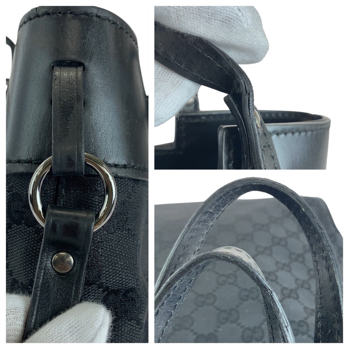 Gucci Tote Bag 107757 Gg Canvas, Leather Black Silvermetal Tote Bag Shoulder Bag Women