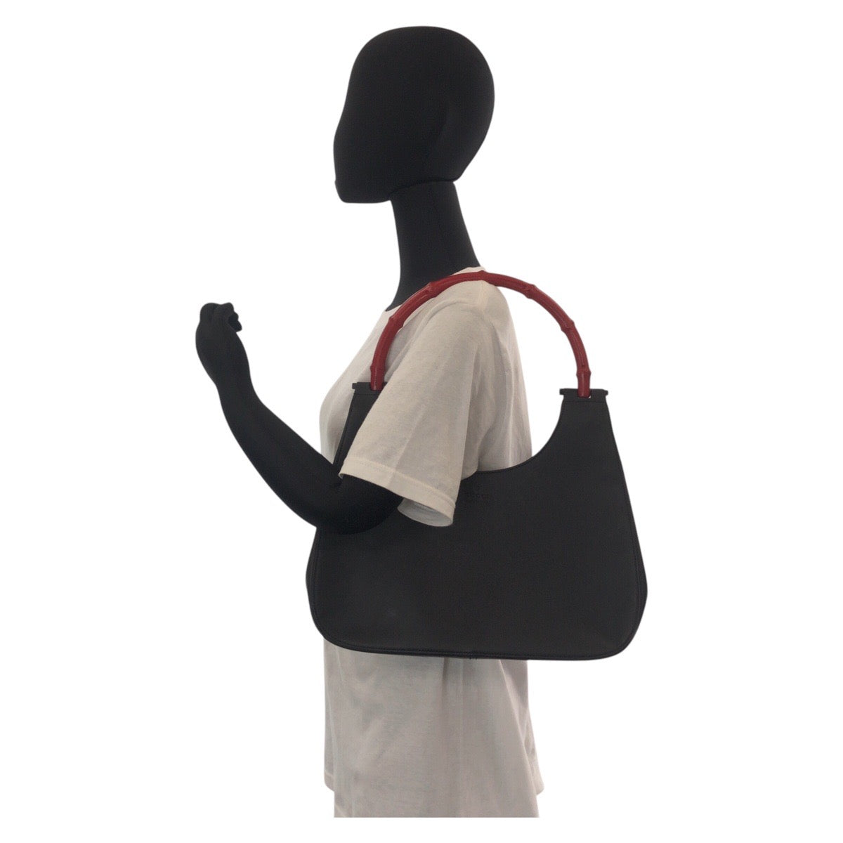 Gucci Shoulder Bag 001 3739 Leather, Bamboo Black Black Red Shoulder Bag Hobo Bamboo Women
