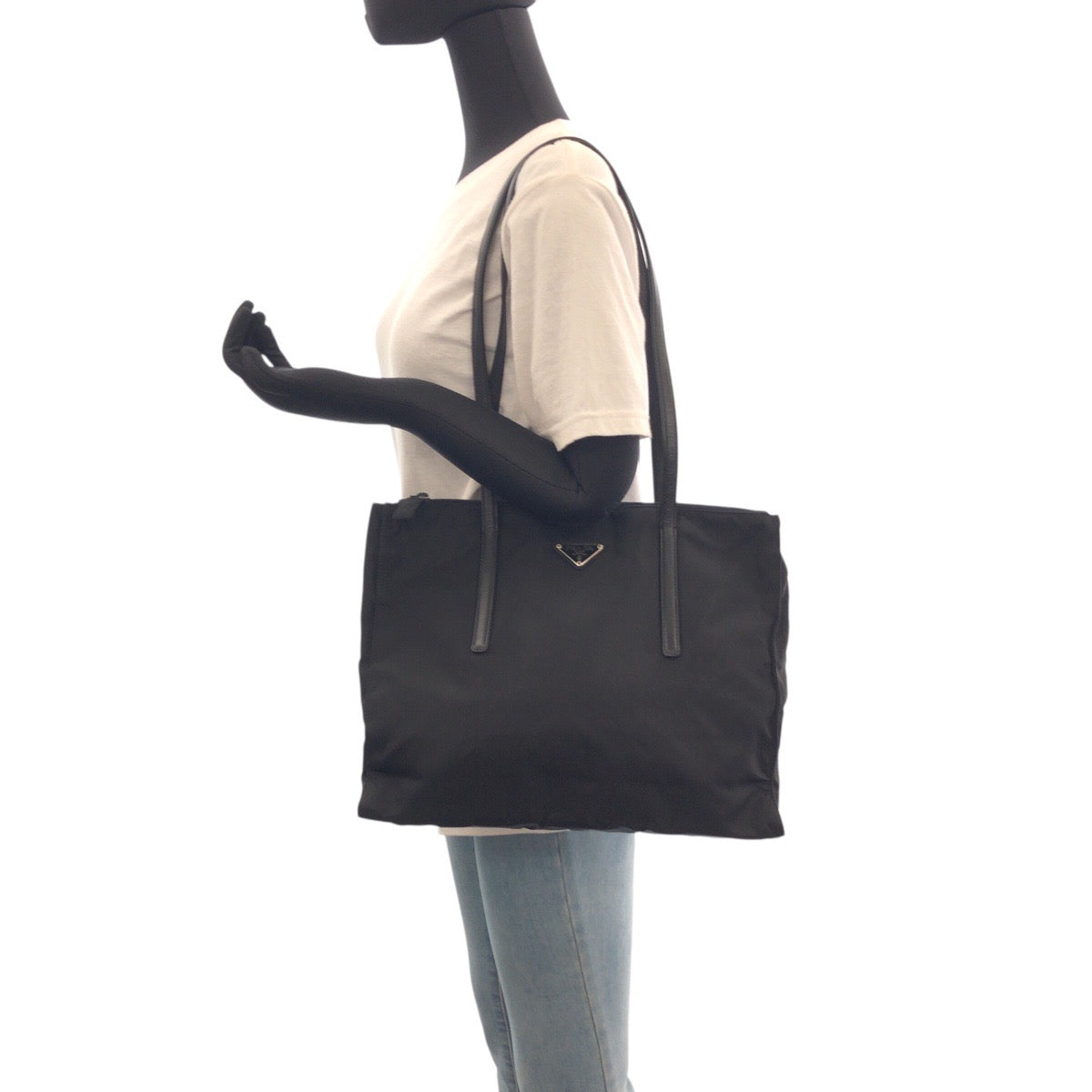 Prada Shoulder Bag Nylon Black Silvermetal Shoulder Bag Tote Bag Test Triangle With Logo Women