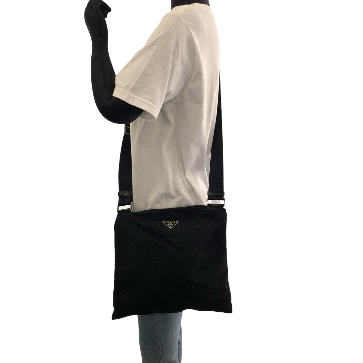 Prada Shoulder Bag Nylon Black Shoulder Bag Pochette Test Triangle With Logo Women