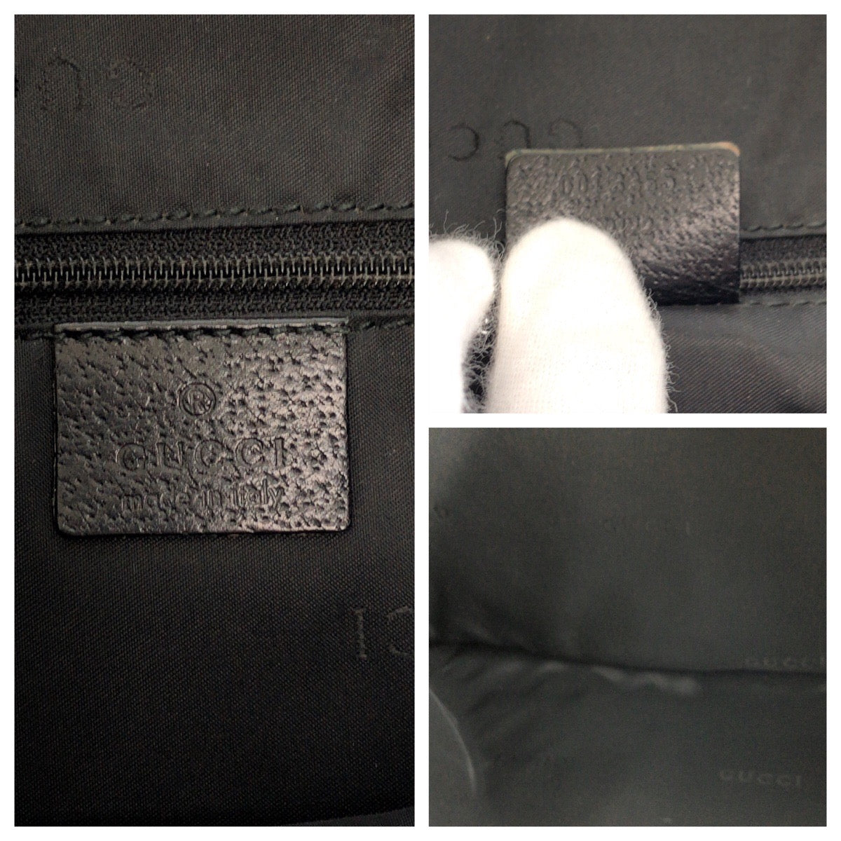 Gucci Shoulder Bag 001 3355 Nylon Black Silver Metal Jackie Women