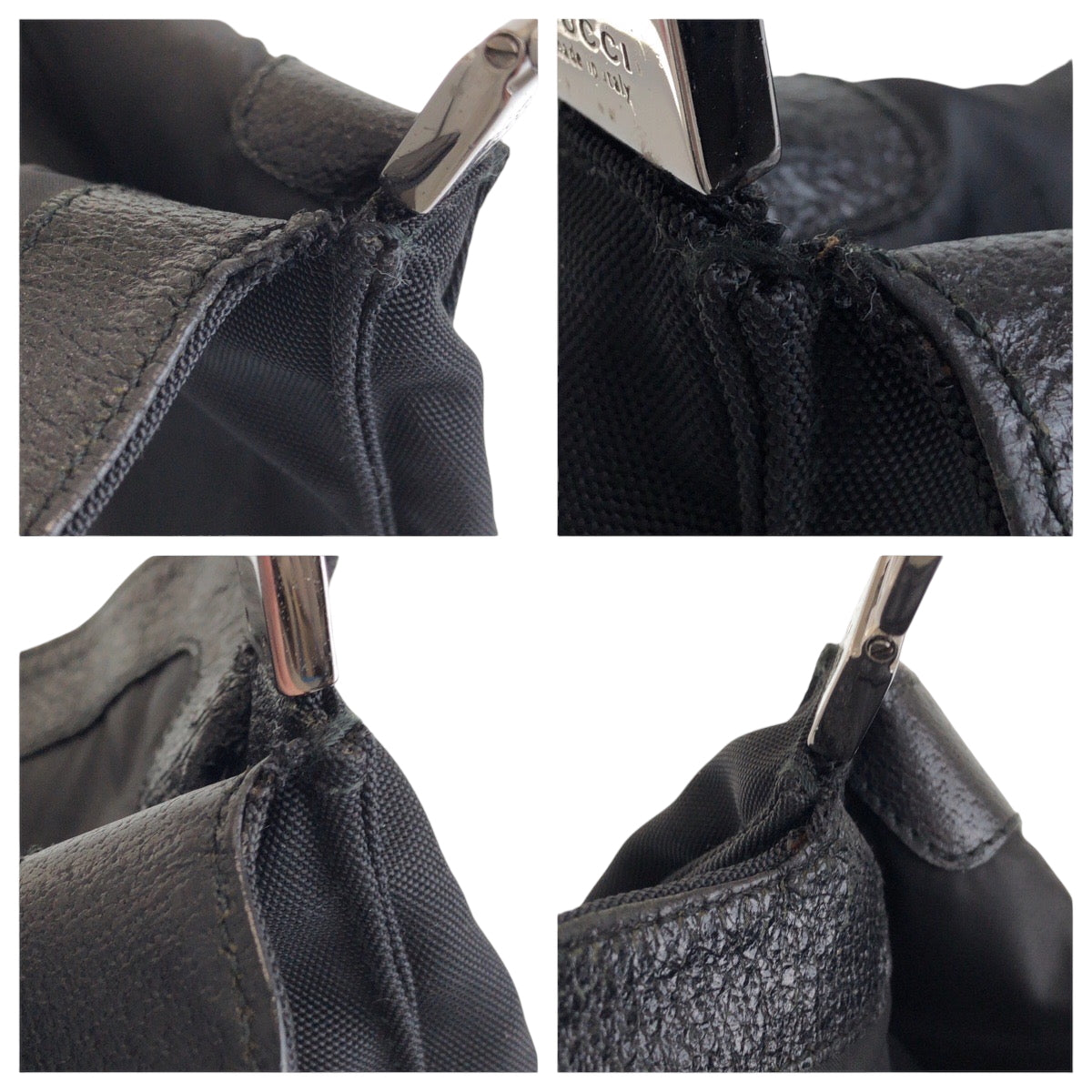 Gucci Shoulder Bag 001 3355 Nylon Black Silver Metal Jackie Women