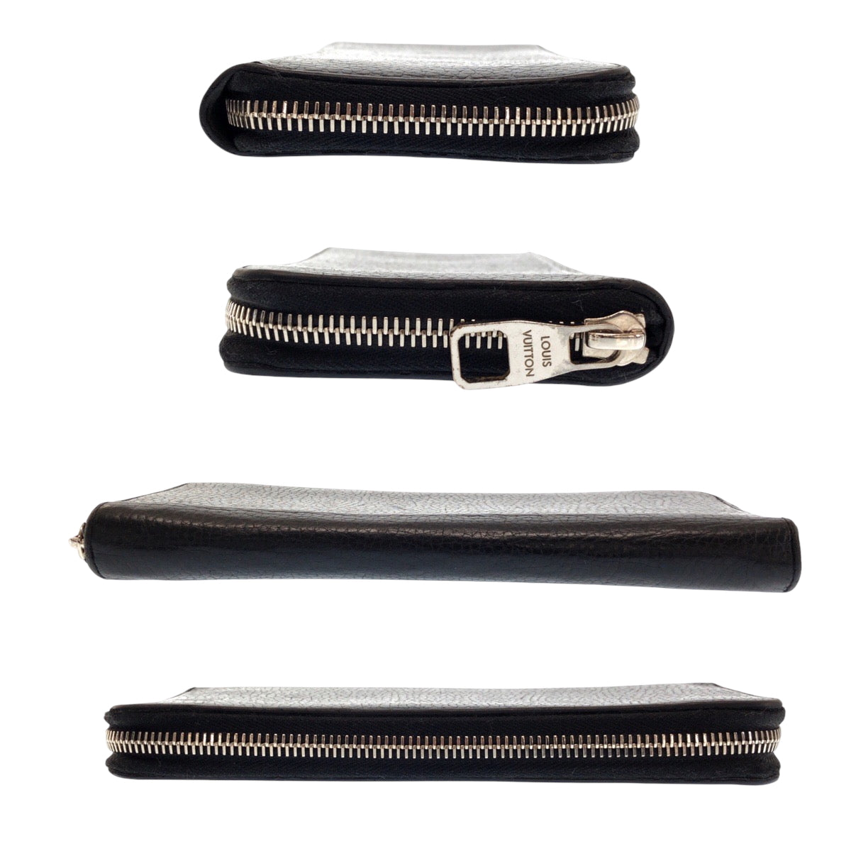 Louis Vuitton Long Wallet Purse M58412 Leather Black Silvermetal Long Wallet Purse Zip Around Zippy