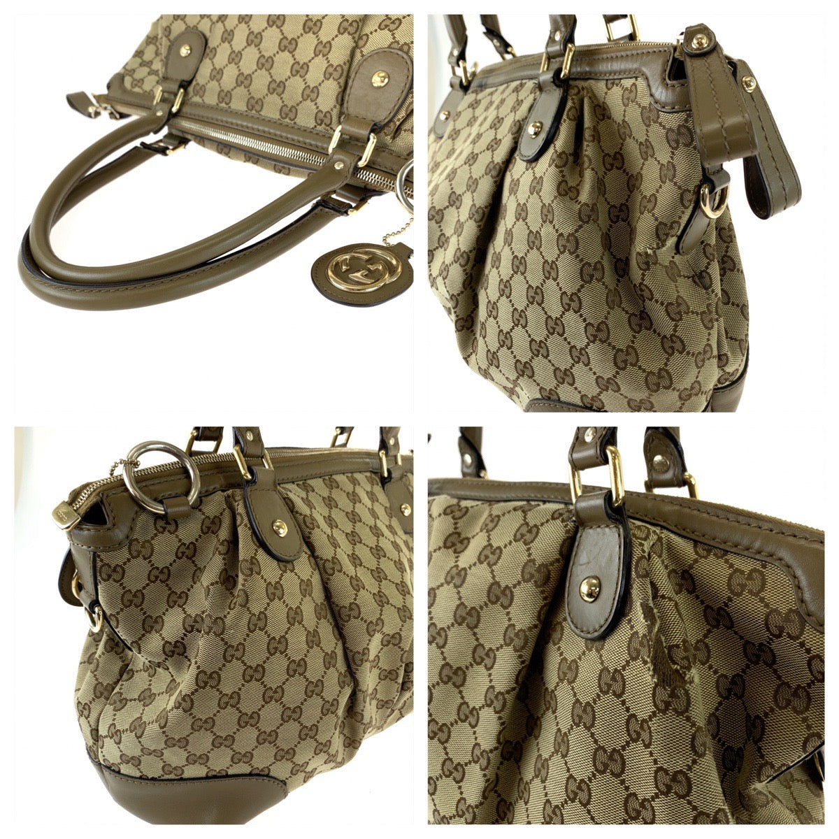 Gucci Tote Bag 285730 Gg Canvas Brown Gold Metal Tote Bag Shoulder Bag 2Way Sukey Women