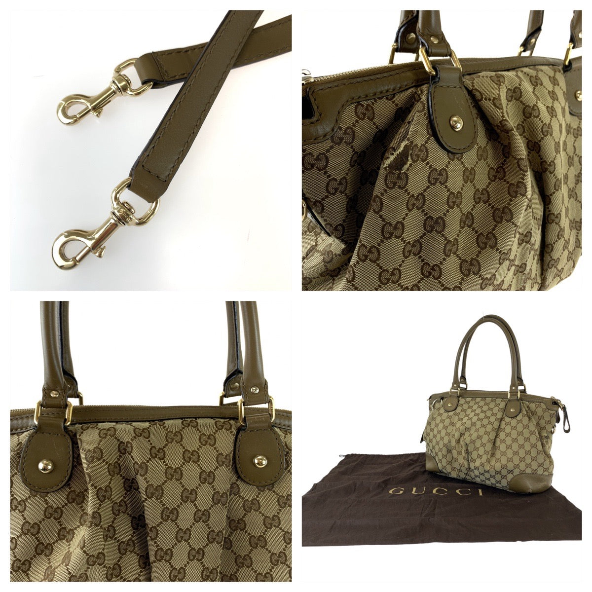 Gucci Tote Bag 285730 Gg Canvas Brown Gold Metal Tote Bag Shoulder Bag 2Way Sukey Women