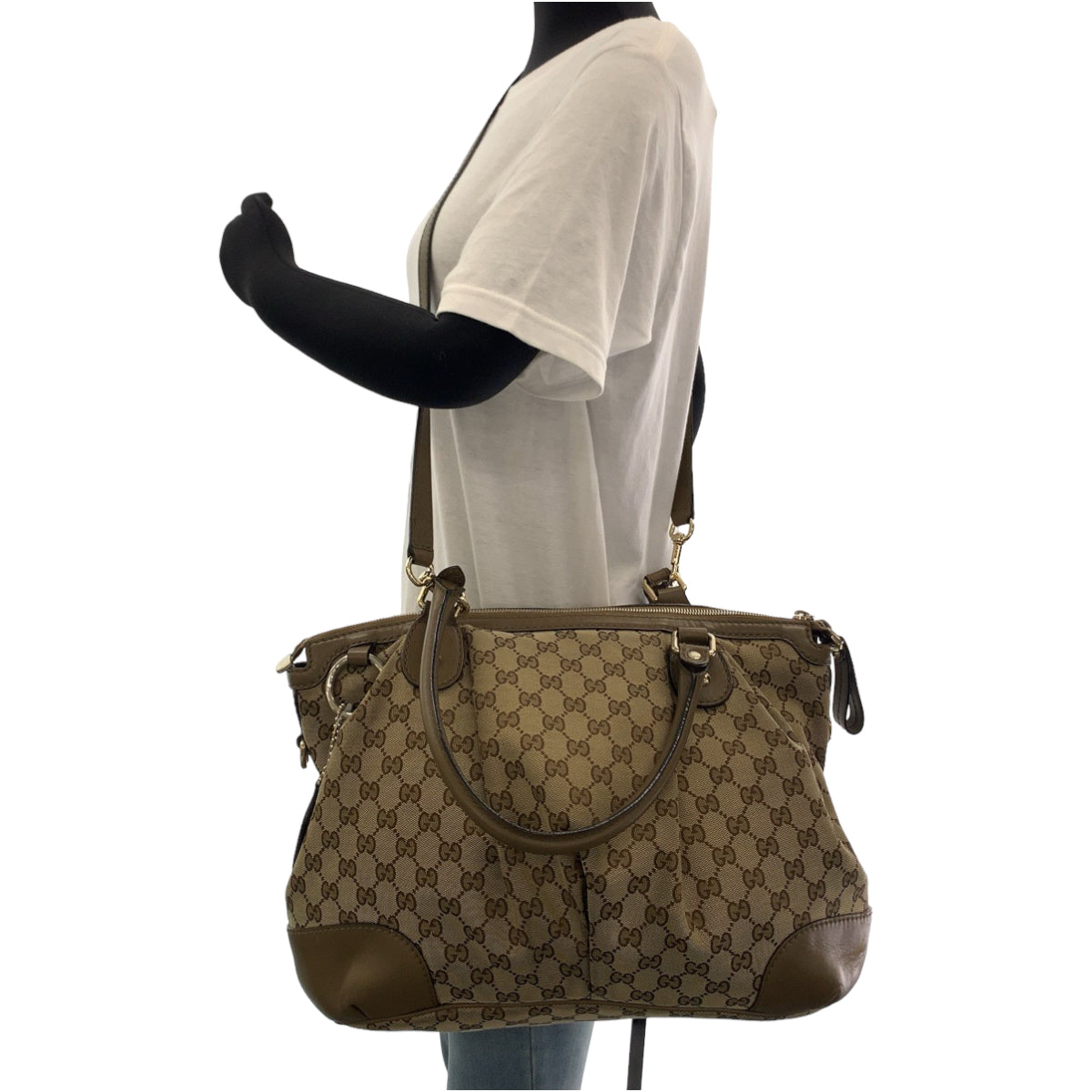 Gucci Tote Bag 285730 Gg Canvas Brown Gold Metal Tote Bag Shoulder Bag 2Way Sukey Women