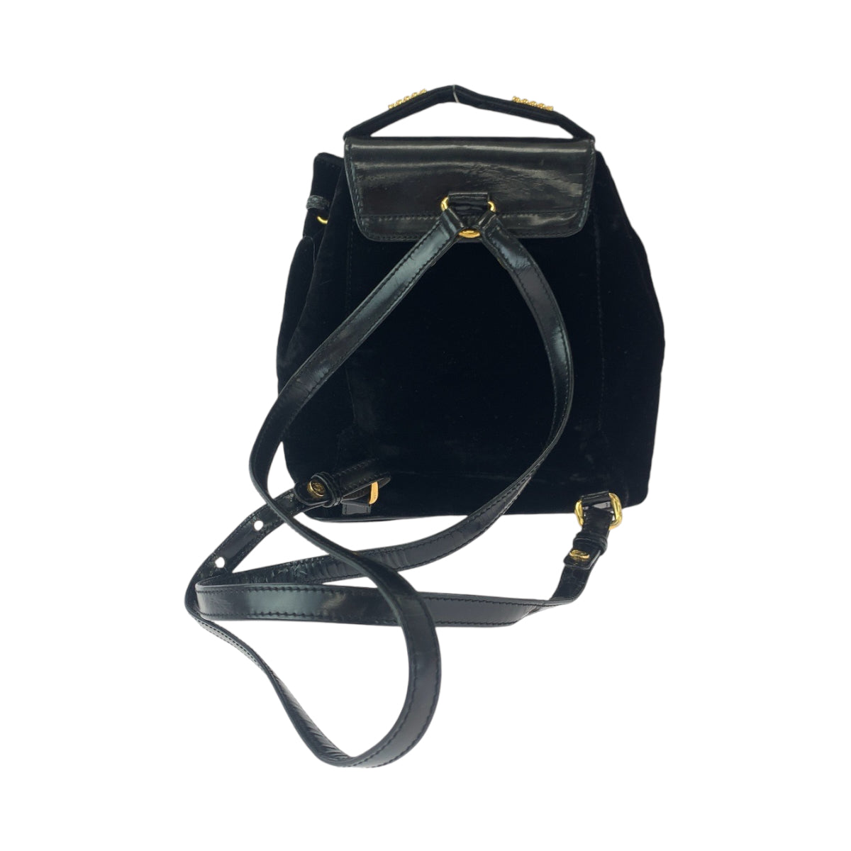 Loewe Backpack Patent Leather, Suede Black Gold Metal Backpack Backpack Velazquez Logo Women