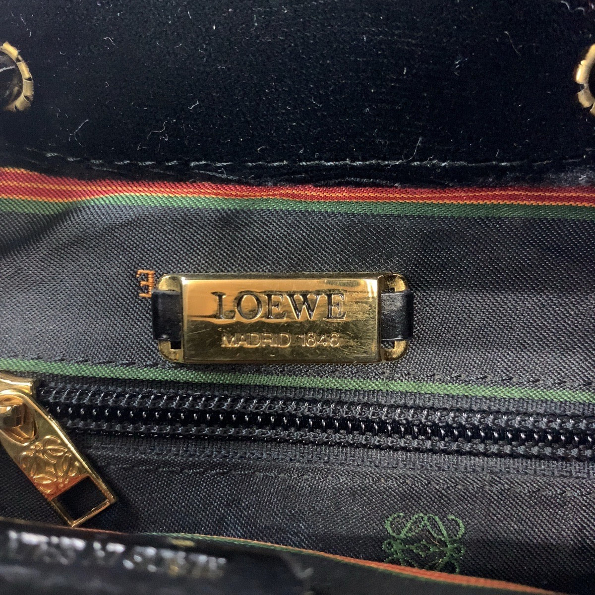 Loewe Backpack Patent Leather, Suede Black Gold Metal Backpack Backpack Velazquez Logo Women