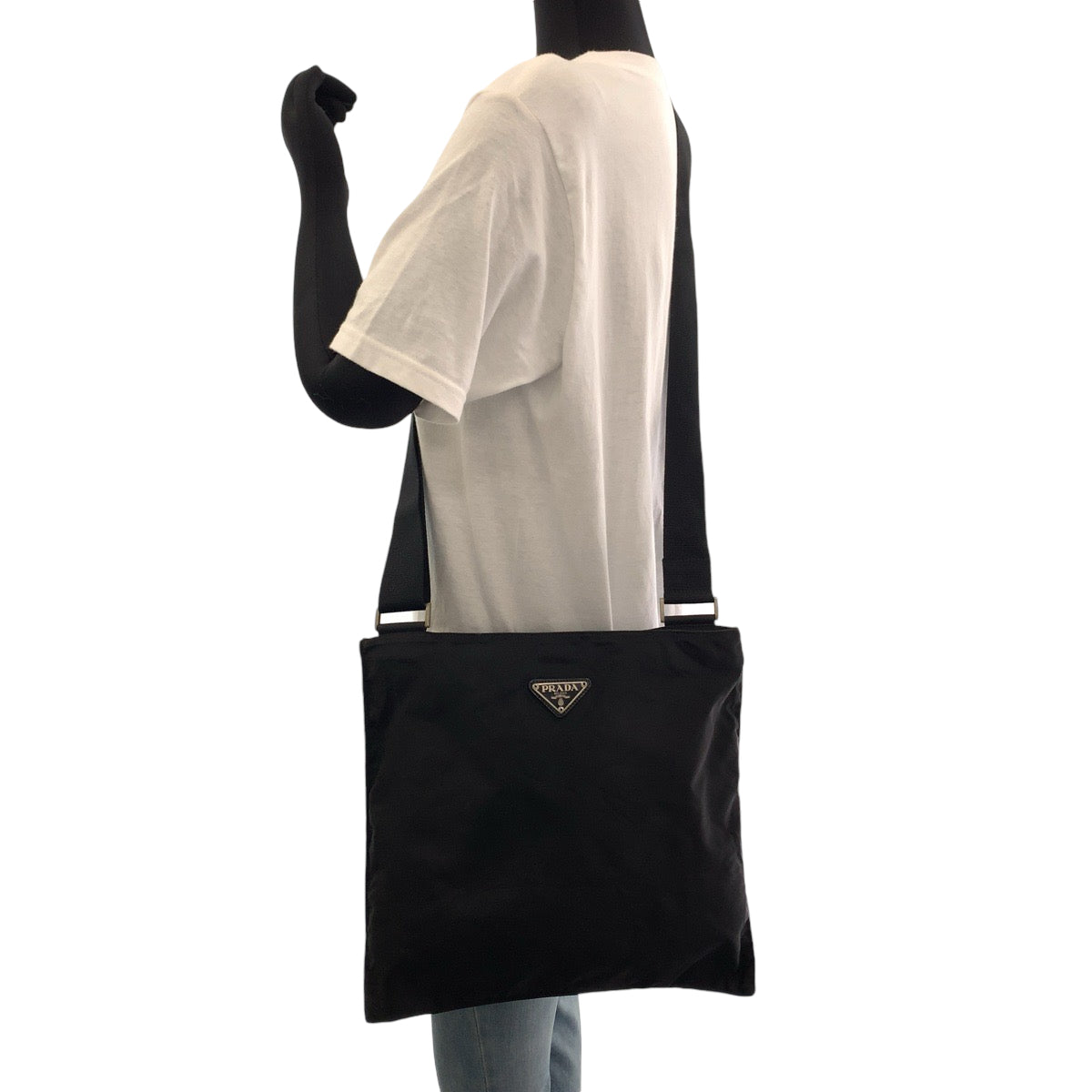 Prada Shoulder Bag Nylon Black Silvermetal Shoulder Bag Messenger Bag Test Triangle With Logo Women