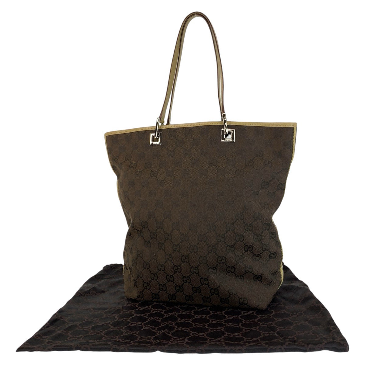 Gucci Tote Bag 31243 Gg Canvas, Leather Brown Beige Silvermetal Tote Bag Shoulder Bag Women