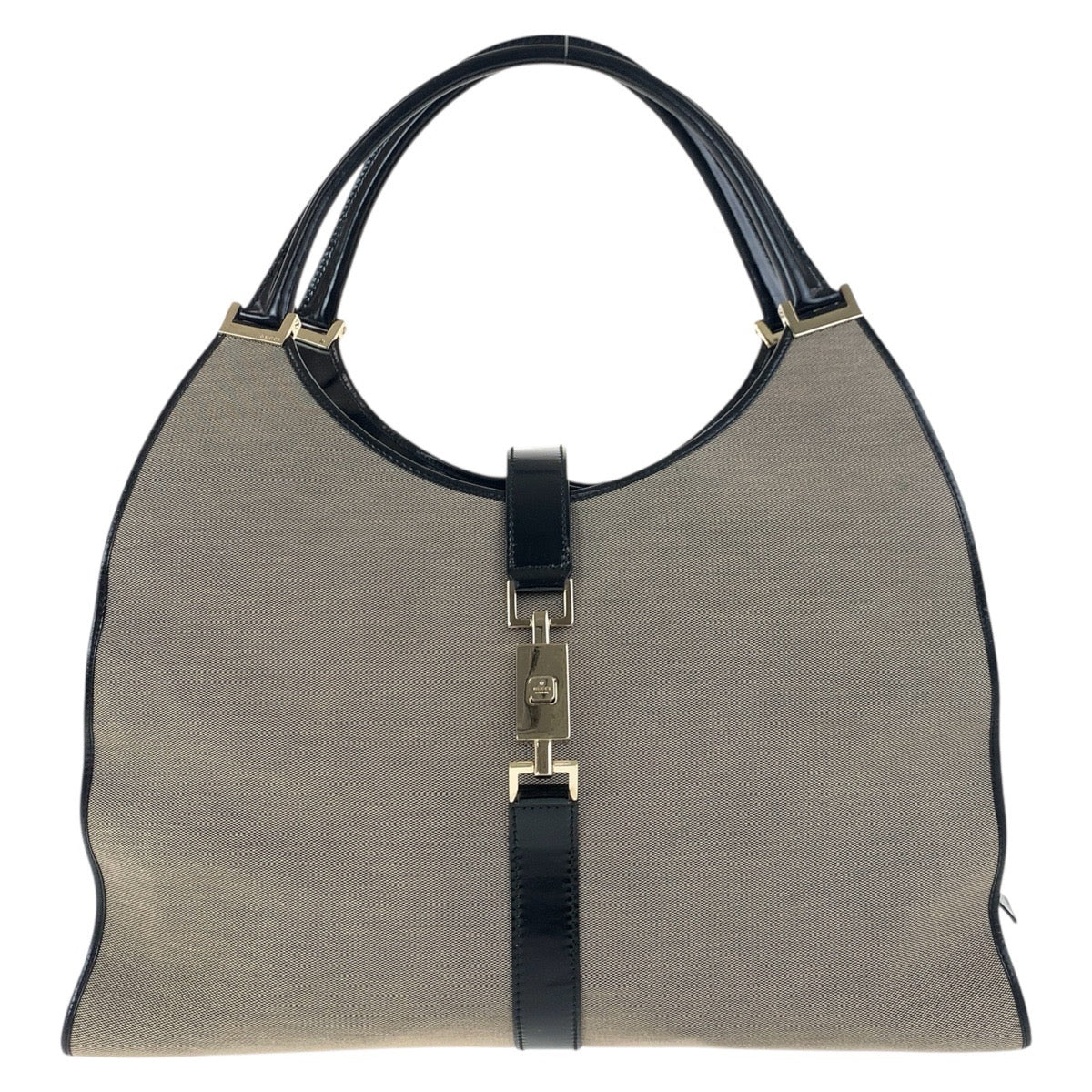 Gucci Shoulder Bag 019 0345 Canvas, Leather Gray Beige Black Gold Metal Shoulder Bag Unisex Jackie