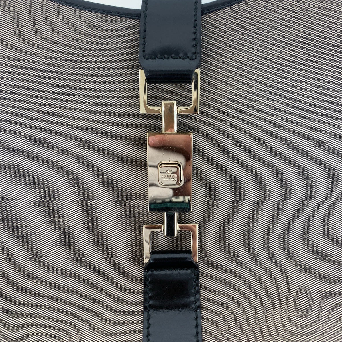 Gucci Shoulder Bag 019 0345 Canvas, Leather Gray Beige Black Gold Metal Shoulder Bag Unisex Jackie