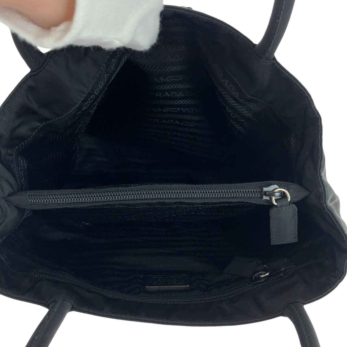 Prada Tote Bag Nylon Black Silvermetal Tote Bag Handbag Test Triangle With Logo Women