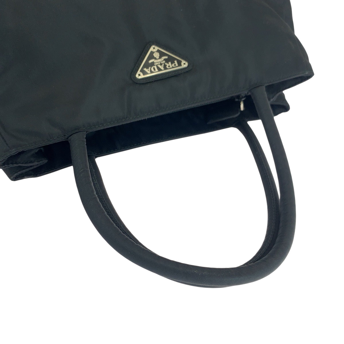 Prada Tote Bag Nylon Black Silvermetal Tote Bag Handbag Test Triangle With Logo Women