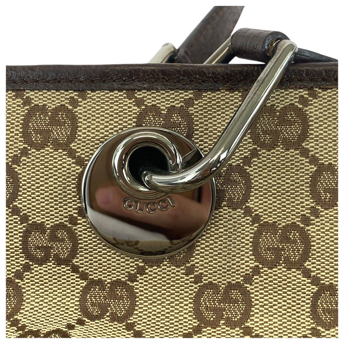 Gucci Tote Bag 139552 Gg Canvas, Leather Brown Silver Metal Tote Bag Shoulder Bag Women