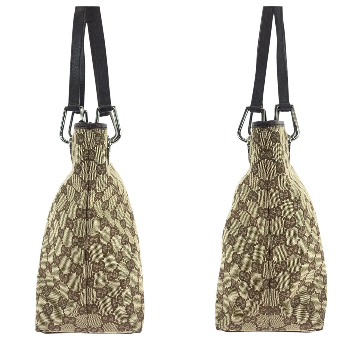 Gucci Tote Bag 139552 Gg Canvas, Leather Brown Silver Metal Tote Bag Shoulder Bag Women