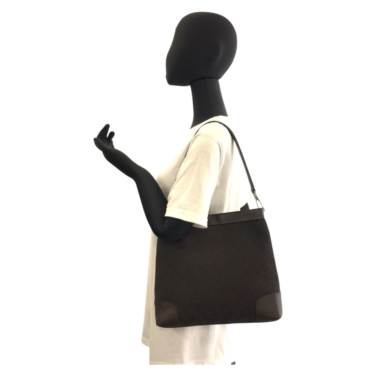 Gucci Shoulder Bag 143745 Gg Canvas, Leather Brown Silver Metal Women