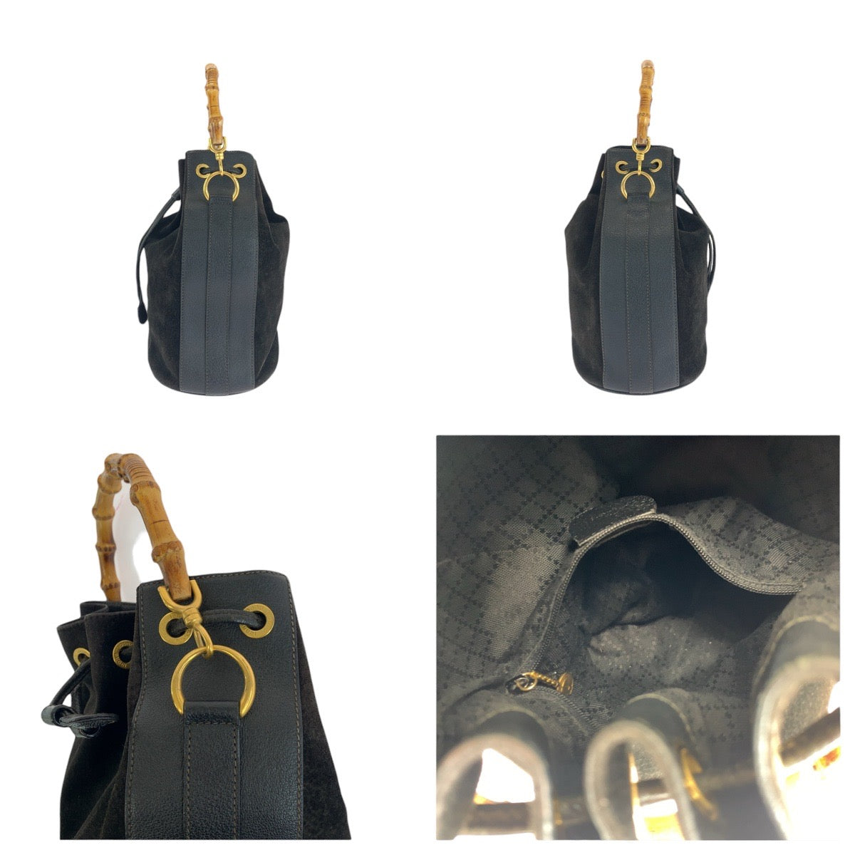 Gucci Handbag 001 2040 1657 Suede, Leather Black Bamboo Women