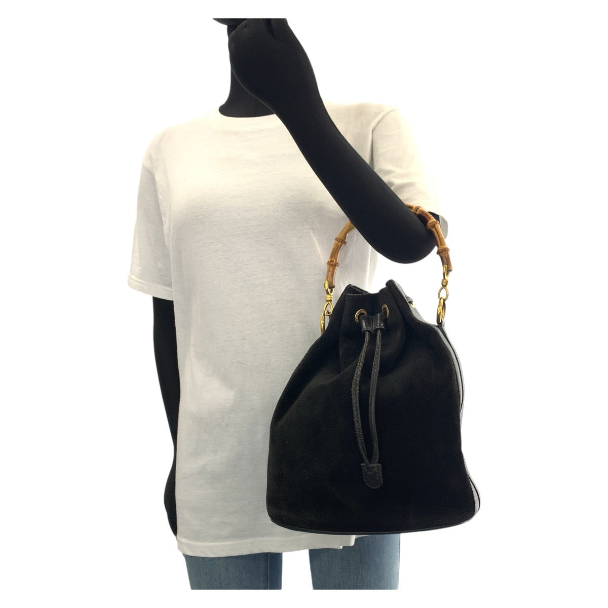 Gucci Handbag 001 2040 1657 Suede, Leather Black Bamboo Women
