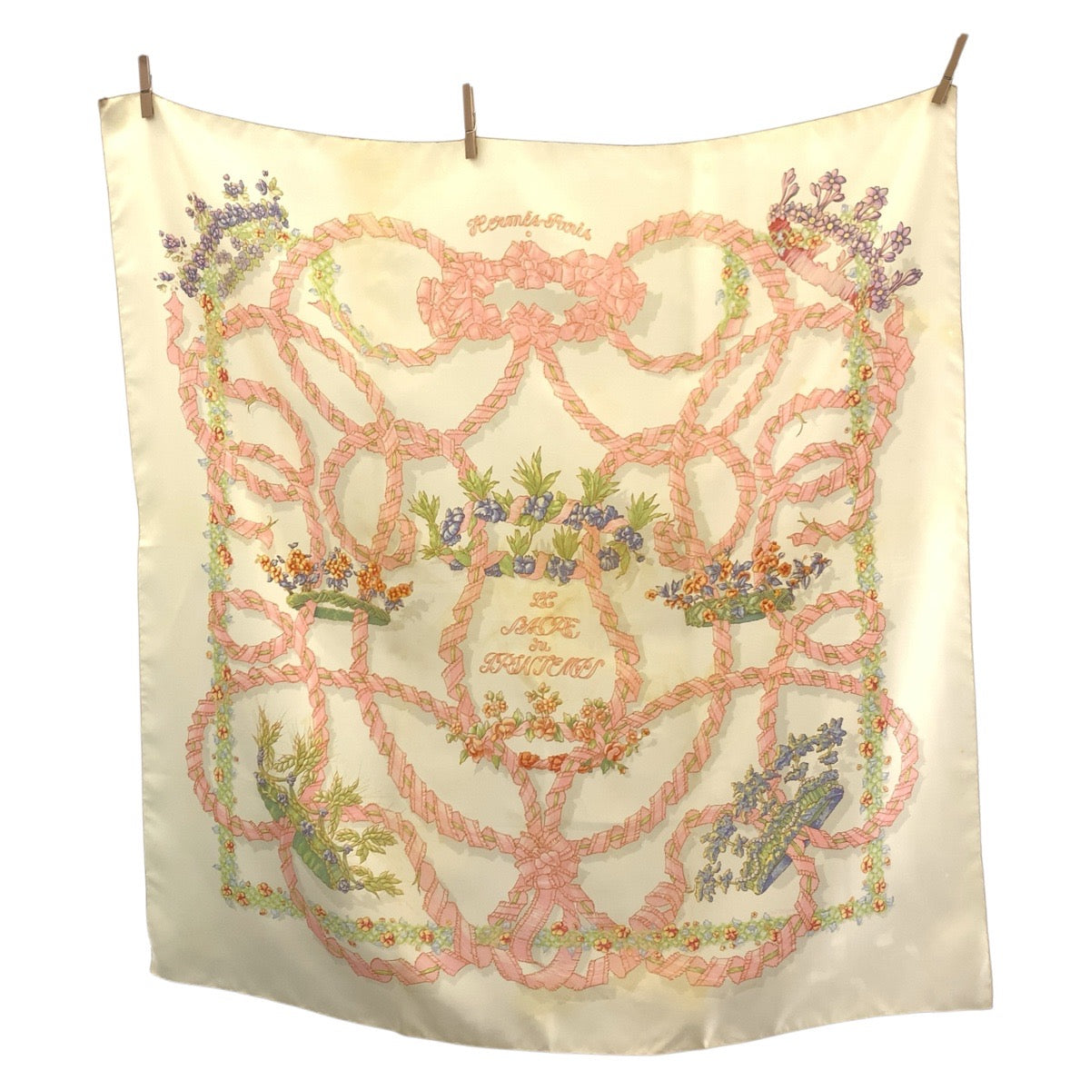 Hermes Scarf Silk Ivory Pink Le Sacre Du Printemps Carre90
