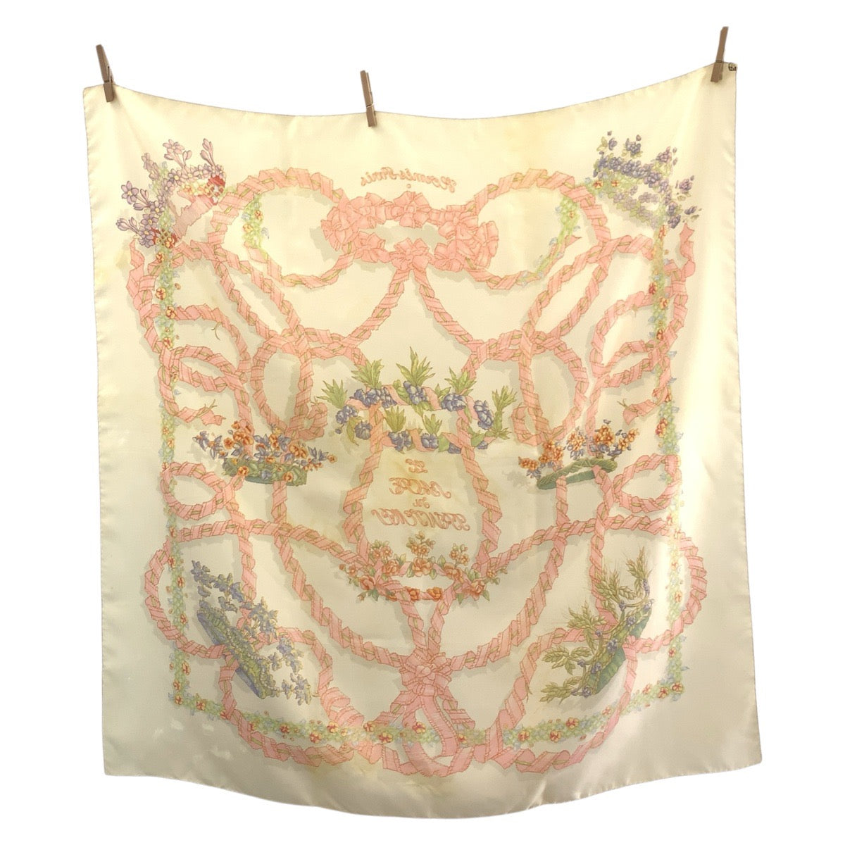 Hermes Scarf Silk Ivory Pink Le Sacre Du Printemps Carre90