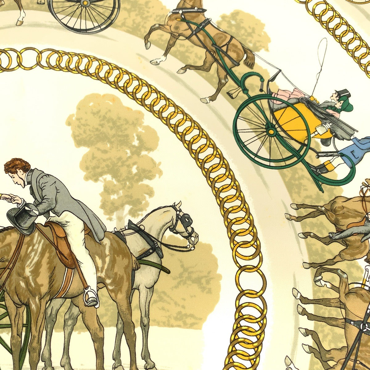 Hermes Scarf Silk Blue Multicolor Large Format Calfskin Carre90 La Promenade De Longchamps Women