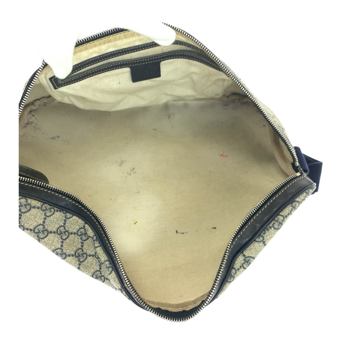 Gucci Shoulder Bag 211110 Gg Supreme Canvas Beige Navy Silvermetal Shoulder Bag Bum Bag Sling Bag