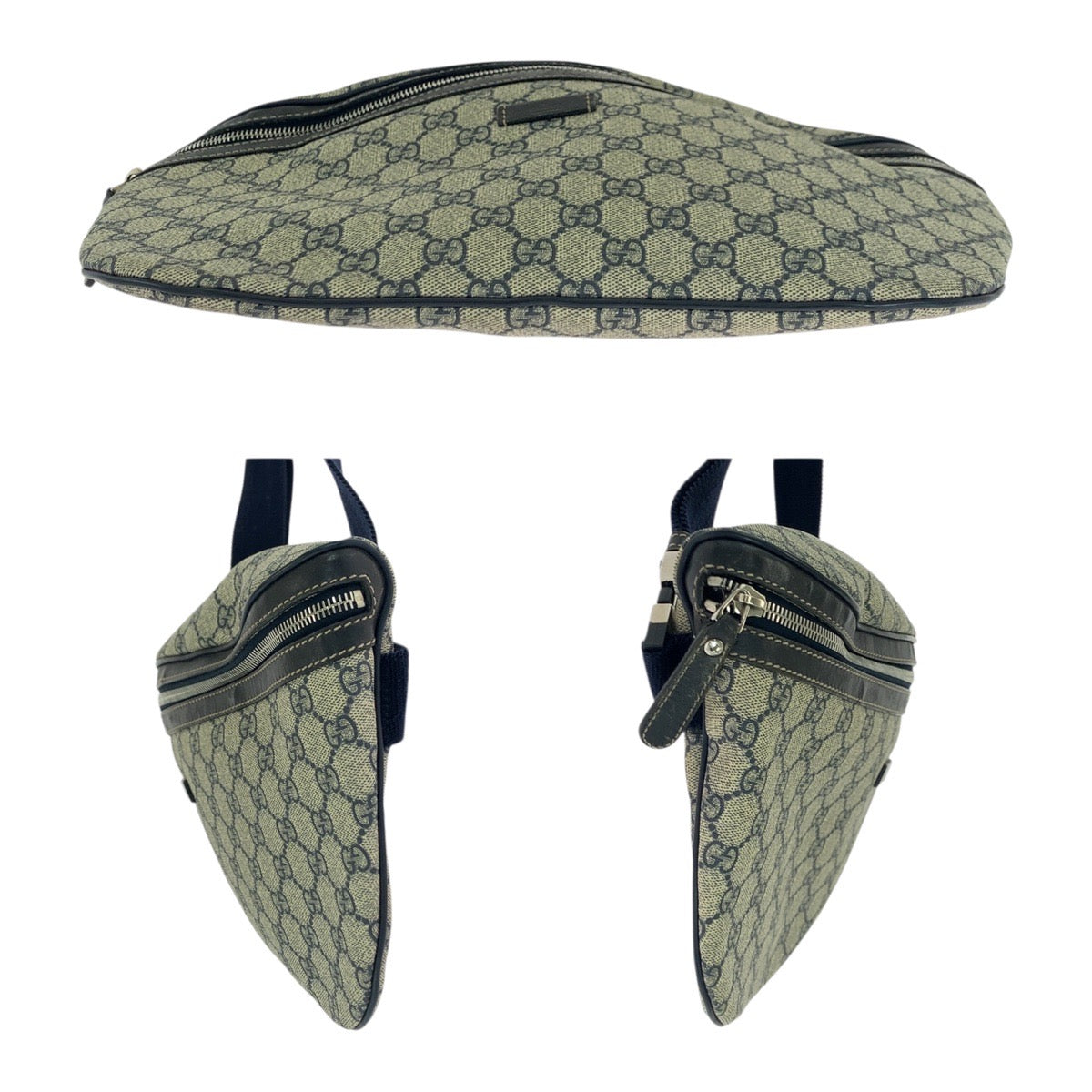 Gucci Shoulder Bag 211110 Gg Supreme Canvas Beige Navy Silvermetal Shoulder Bag Bum Bag Sling Bag