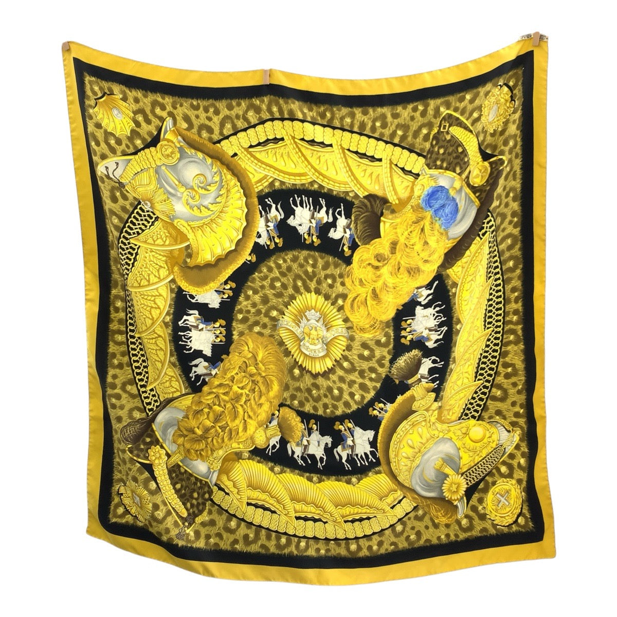 Hermes Scarf Silk Yellow Black Casques Et Plumets Carre90