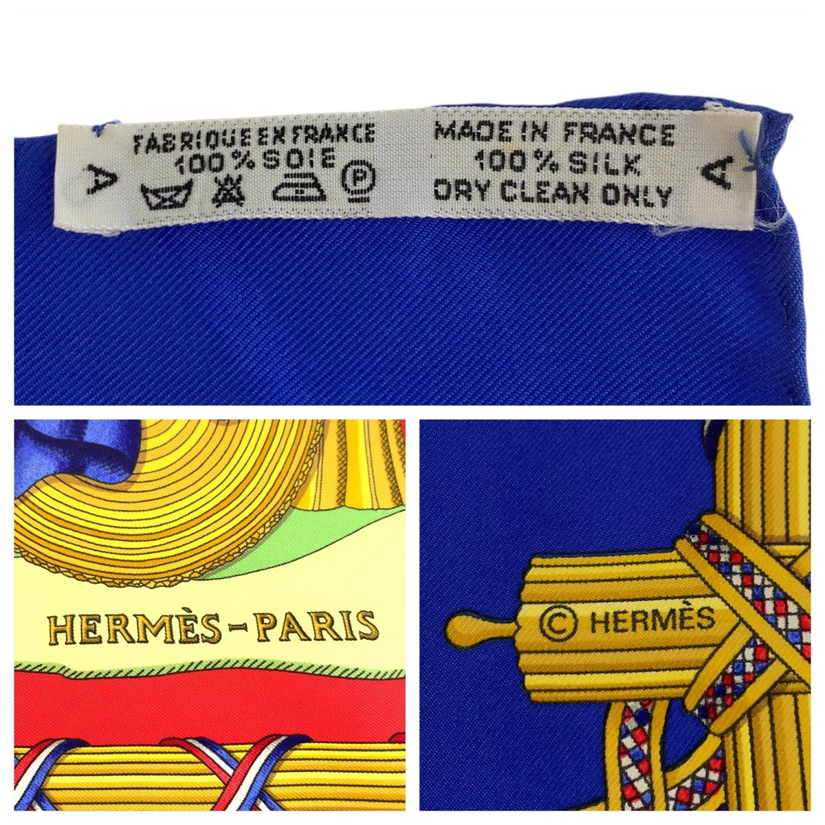 Hermes Scarf Silk Red Blue Multi Color 1789 Liberte Egalite Fraternite Republiq Carre90