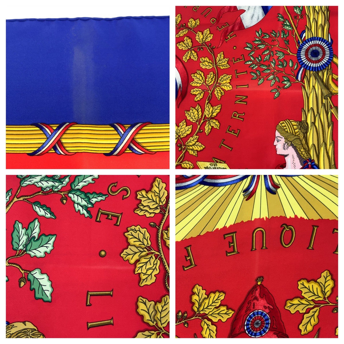 Hermes Scarf Silk Red Blue Multi Color 1789 Liberte Egalite Fraternite Republiq Carre90