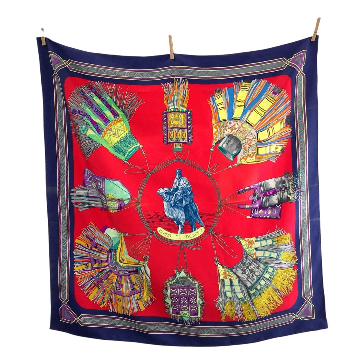 Hermes Scarf Silk Red Blue Multi Color Scarf Large Scarf Cuirs Du Desert Carre90 Women