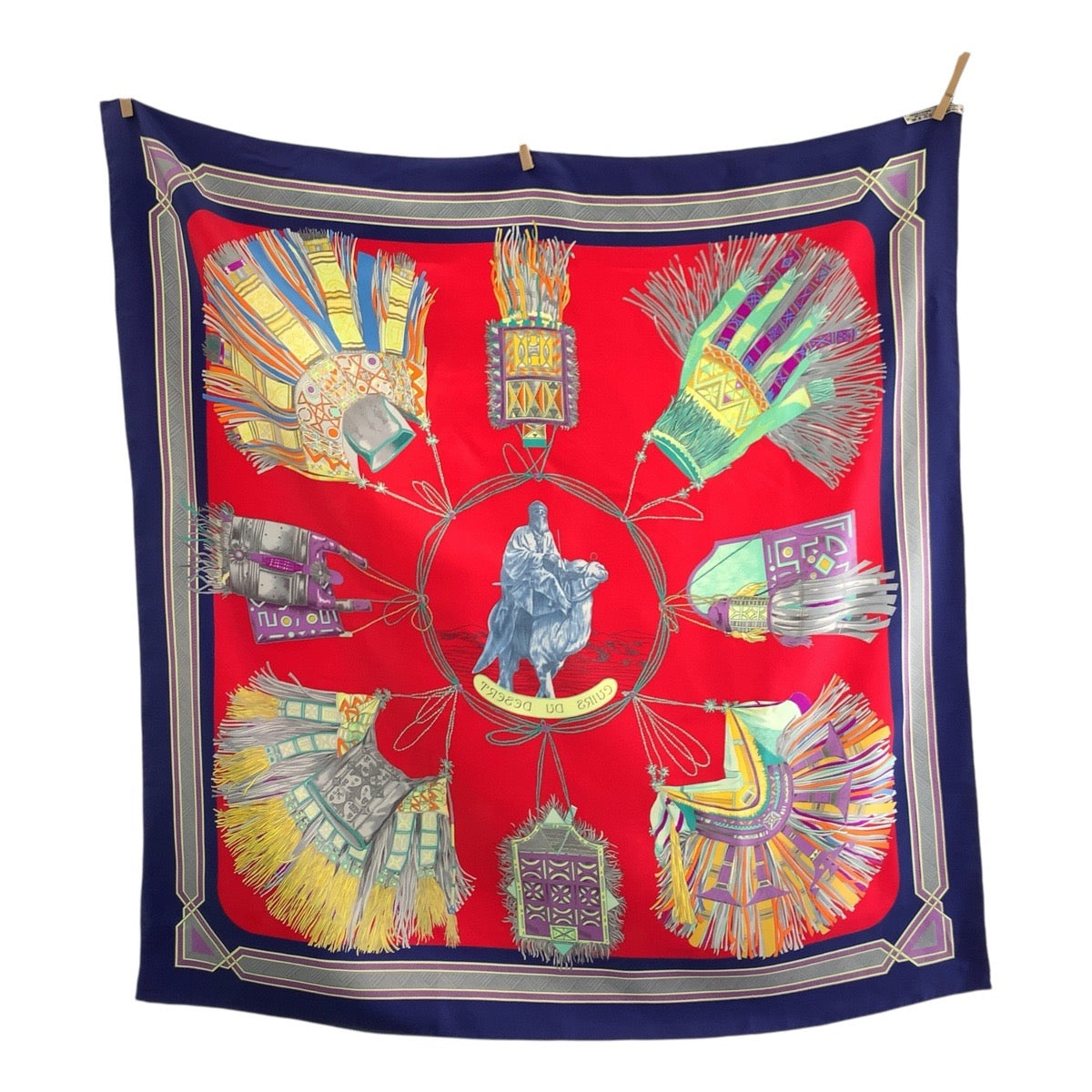 Hermes Scarf Silk Red Blue Multi Color Scarf Large Scarf Cuirs Du Desert Carre90 Women