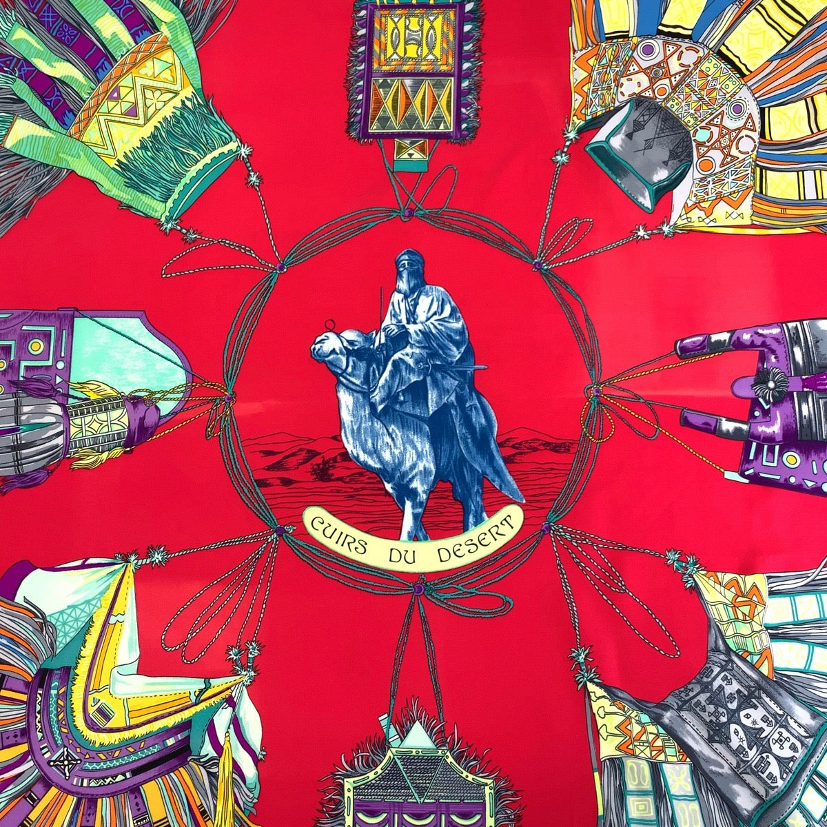Hermes Scarf Silk Red Blue Multi Color Scarf Large Scarf Cuirs Du Desert Carre90 Women