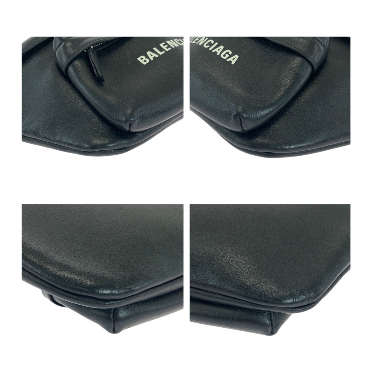 Balenciaga Sling Bag 552376 Leather Black Sling Bag Waist Bag Unisex Every Day Logo Print Mens